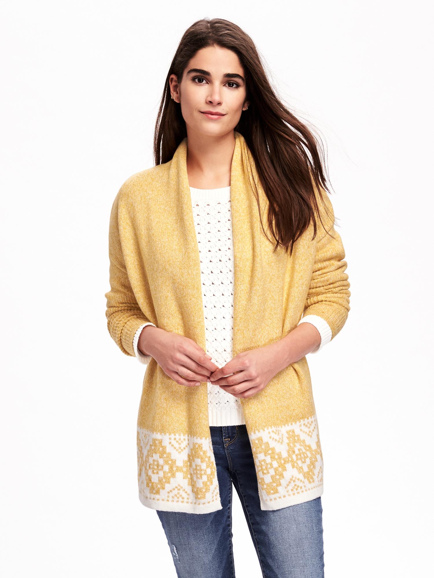 Patterned ShawlCollar OpenFront Cardi for Women Old Navy
