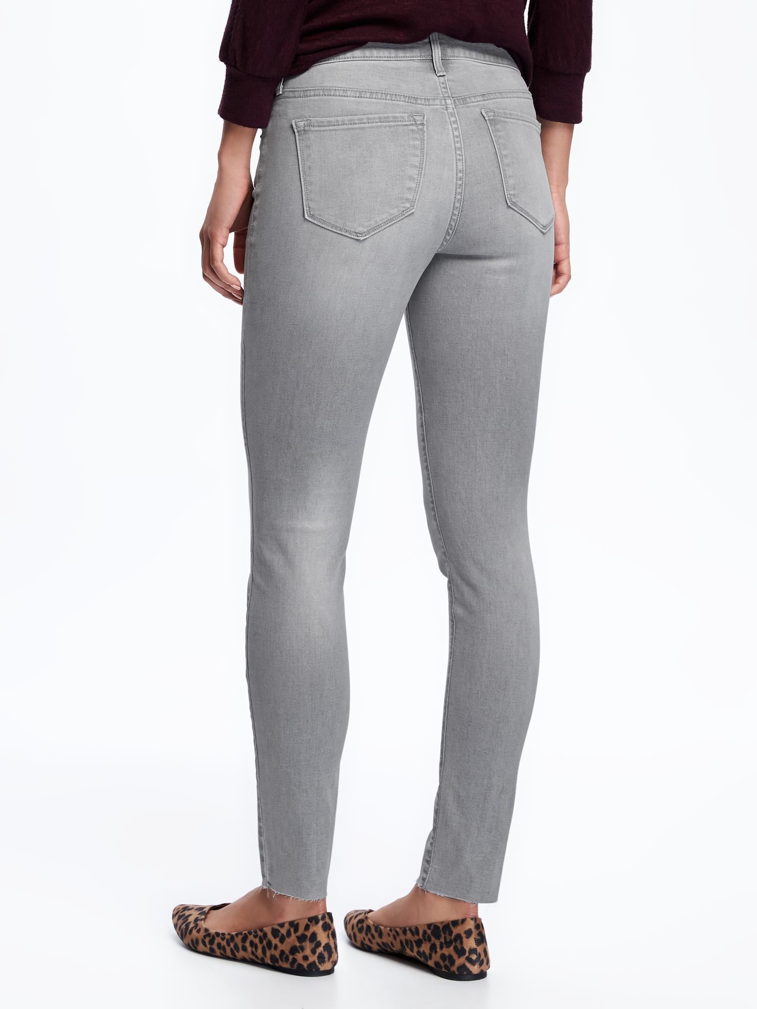 Mid-Rise Grey-Wash Raw-Hem Rockstar Jeans for Women | Old Navy