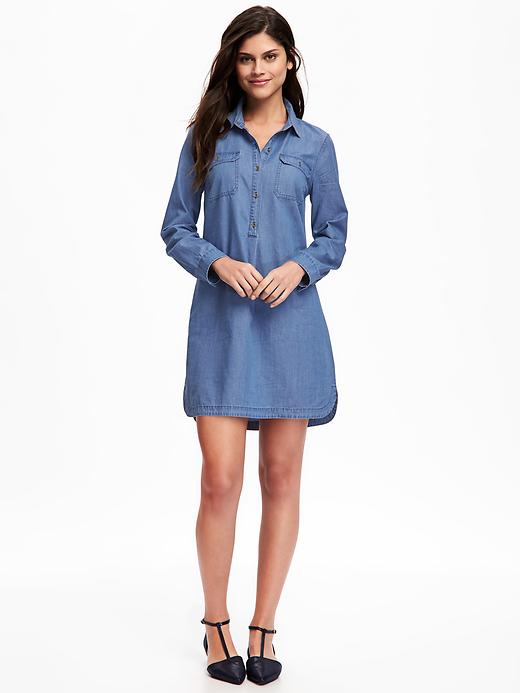 Image number 1 showing, Chambray Shirt Dress for Women