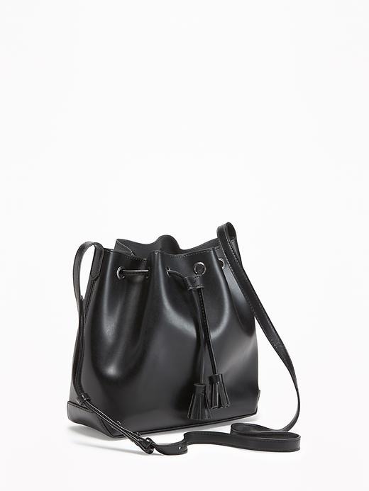 View large product image 1 of 2. Faux-Leather Drawstring Bucket Bag for Women