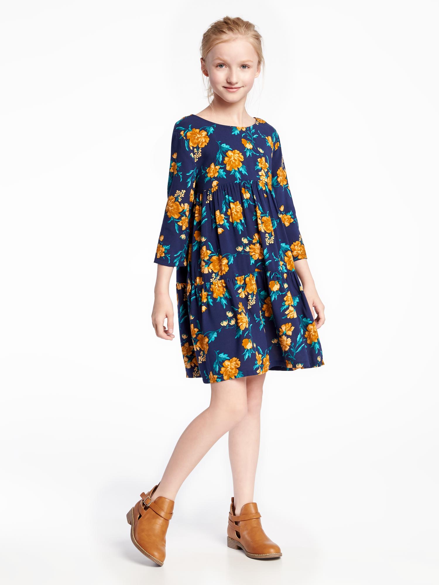 Patterned Tiered Swing Dress for Girls Old Navy