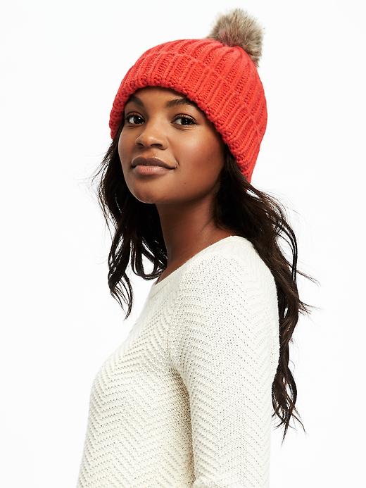 View large product image 2 of 2. Sweater-Knit Pom-Pom Beanie for Women