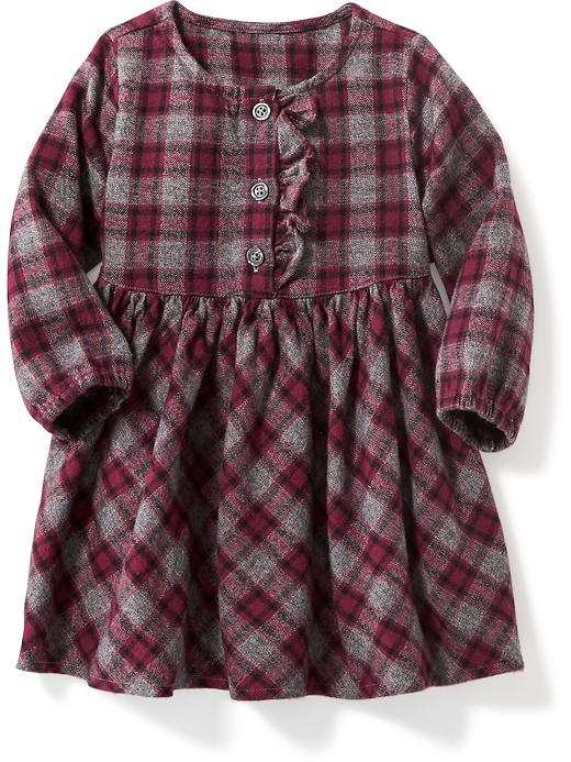 View large product image 1 of 1. Plaid Ruffled-Placket Twill Dress for Baby