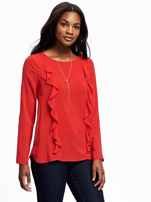 View large product image 1 of 1. Classic Ruffle-Top Blouse for Women