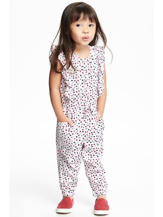 View large product image 1 of 2. Patterned Ruffle-Trim Romper for Toddler Girls