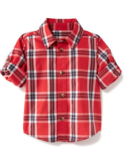 View large product image 1 of 1. Plaid Poplin Roll-Sleeve Shirt for Baby