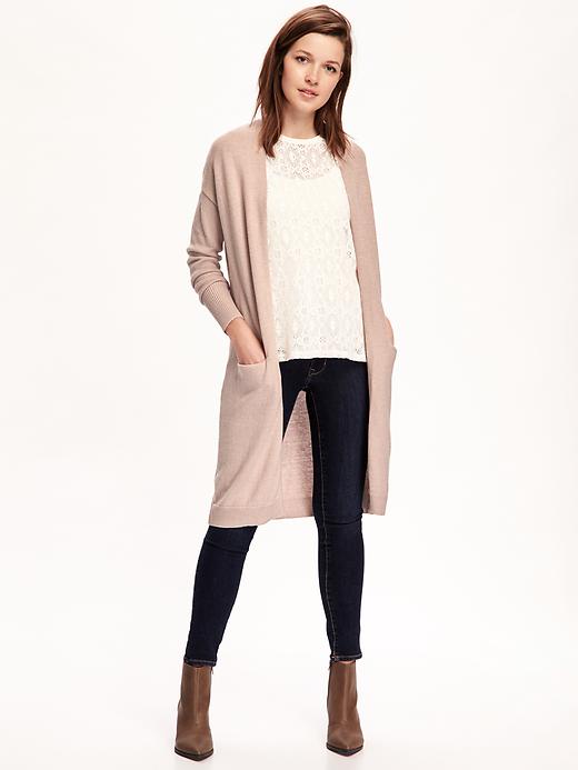 Image number 1 showing, Relaxed Open-Front Long Sweater for Women