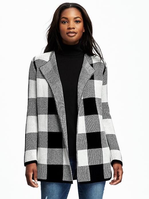 Image number 1 showing, Textured Plaid Open-Front Cardi for Women