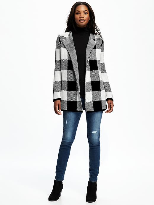 Image number 3 showing, Textured Plaid Open-Front Cardi for Women