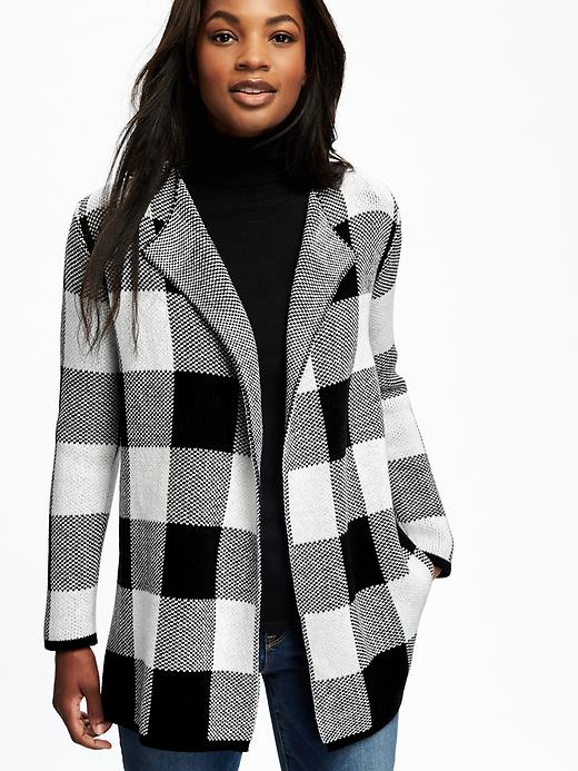 Image number 4 showing, Textured Plaid Open-Front Cardi for Women