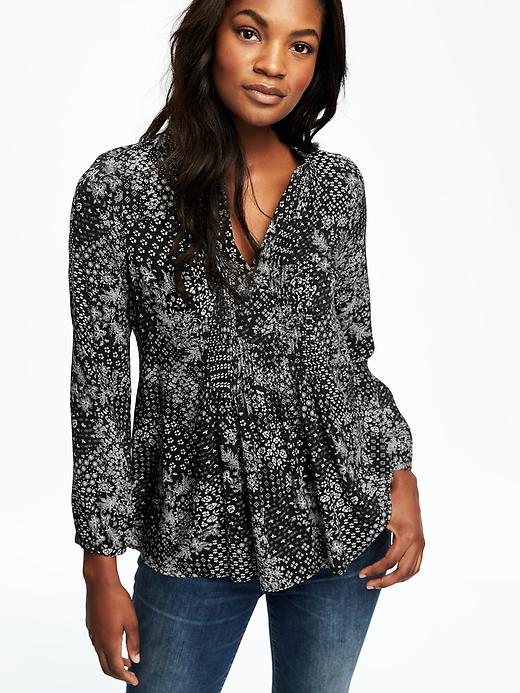 Image number 4 showing, Patterned Pintuck Swing Blouse for Women