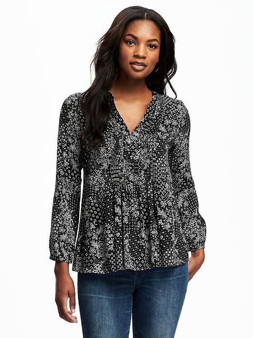 Image number 1 showing, Patterned Pintuck Swing Blouse for Women
