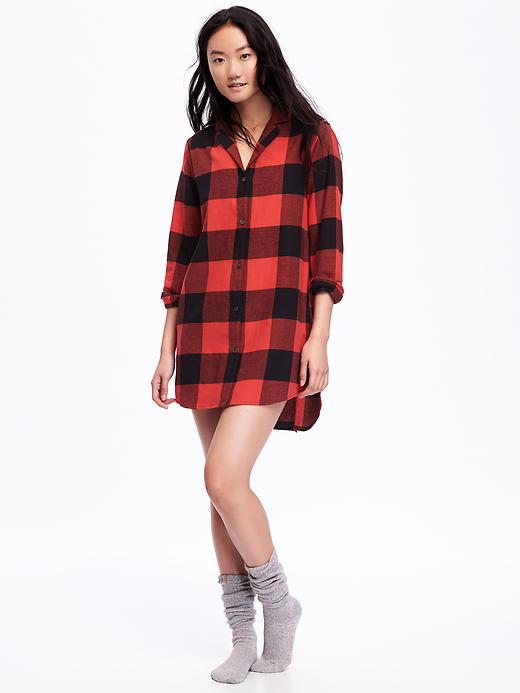 View large product image 1 of 1. Plaid Flannel Sleep Shirt for Women
