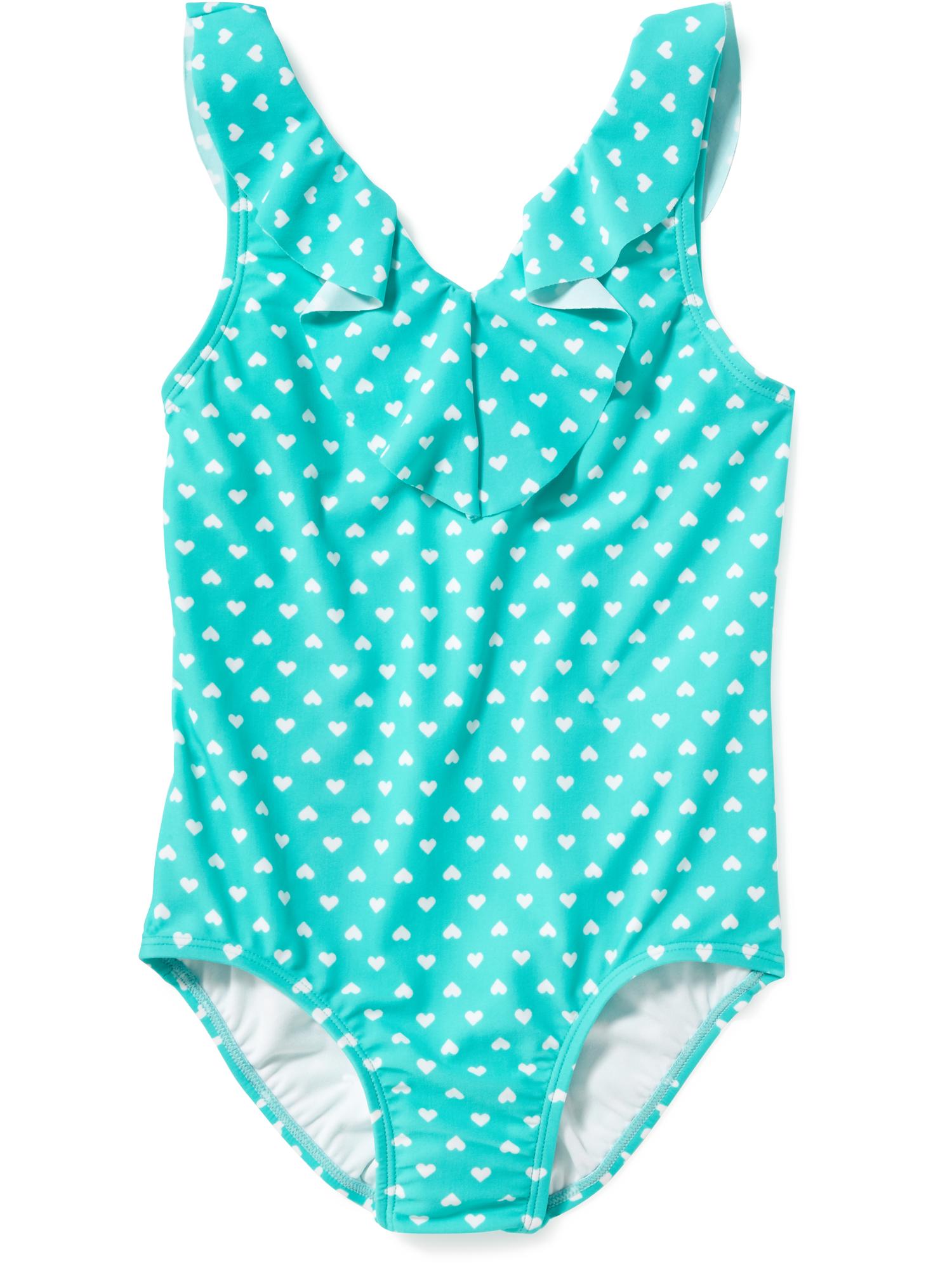 Heart-Patterned Ruffle-Trim Swimsuit for Girls | Old Navy