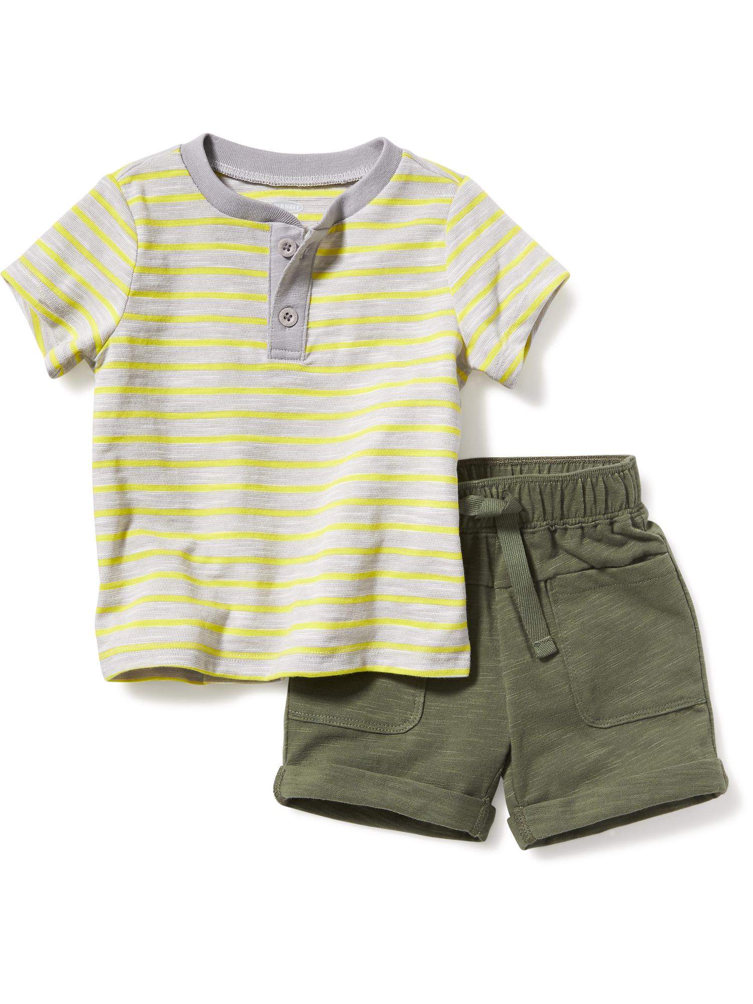 Slub-Knit Henley & Cuffed Jersey Shorts Set for Baby | Old Navy