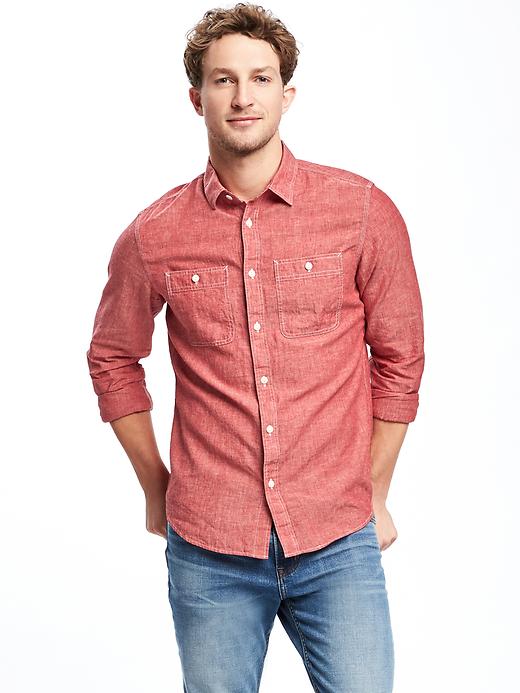 Image number 1 showing, Slim-Fit Linen-Blend Chambray Shirt For Men