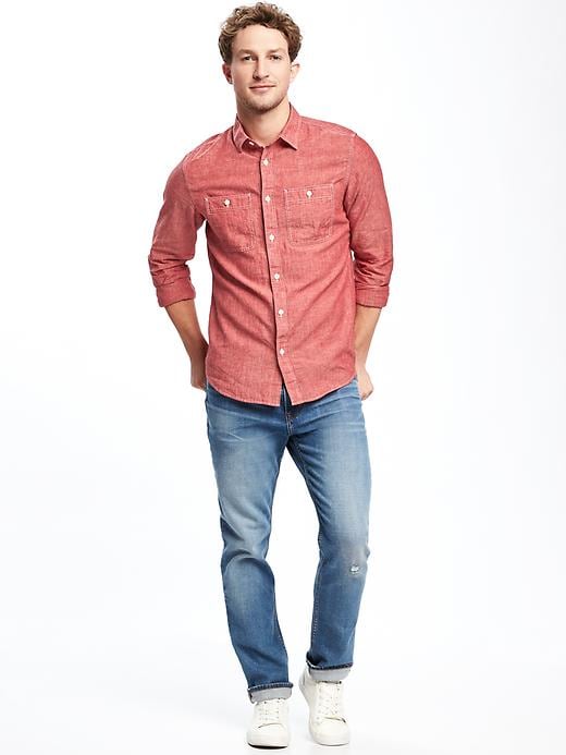 Image number 3 showing, Slim-Fit Linen-Blend Chambray Shirt For Men