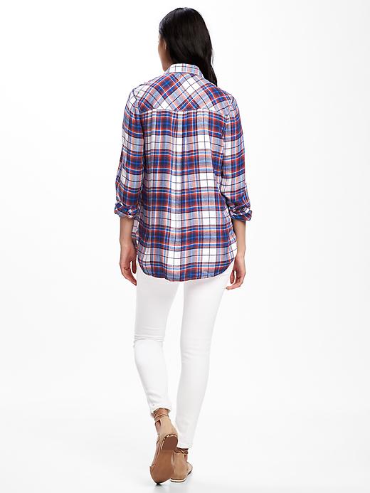 Relaxed Plaid Drapey-Twill Shirt for Women | Old Navy