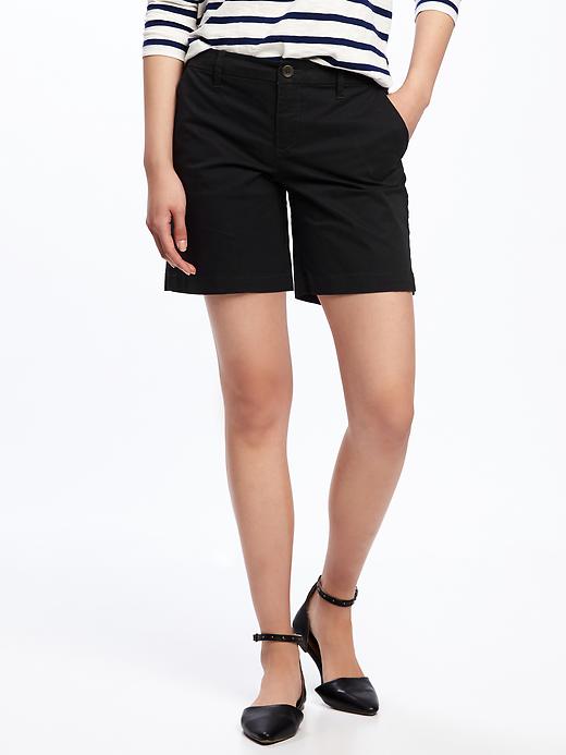 View large product image 1 of 1. Mid-Rise Everyday Khaki Shorts For Women - 7 inch inseam