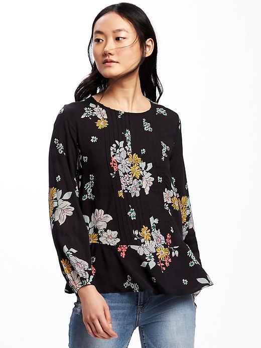 Image number 1 showing, Floral Pintuck Swing Blouse for Women