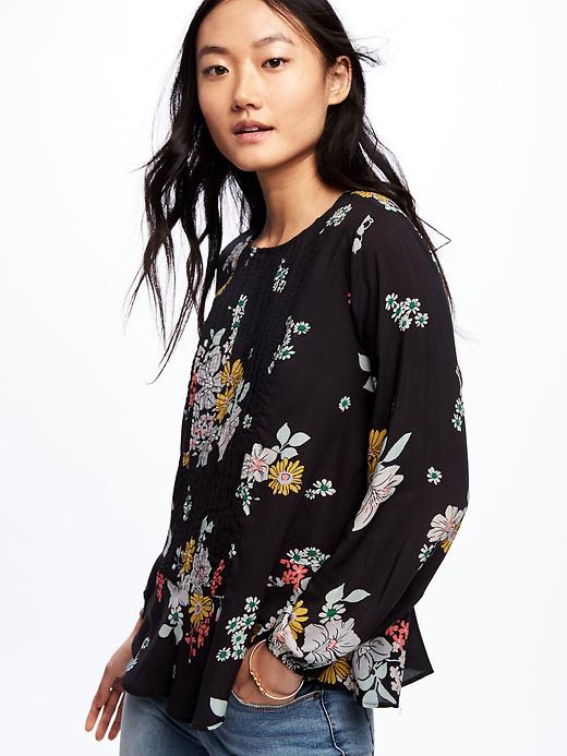 Image number 4 showing, Floral Pintuck Swing Blouse for Women