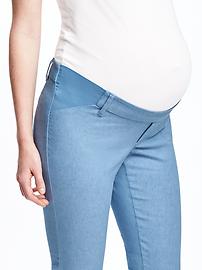 View large product image 3 of 3. Maternity Side-Panel Linen-Blend Pixie Ankle Pants