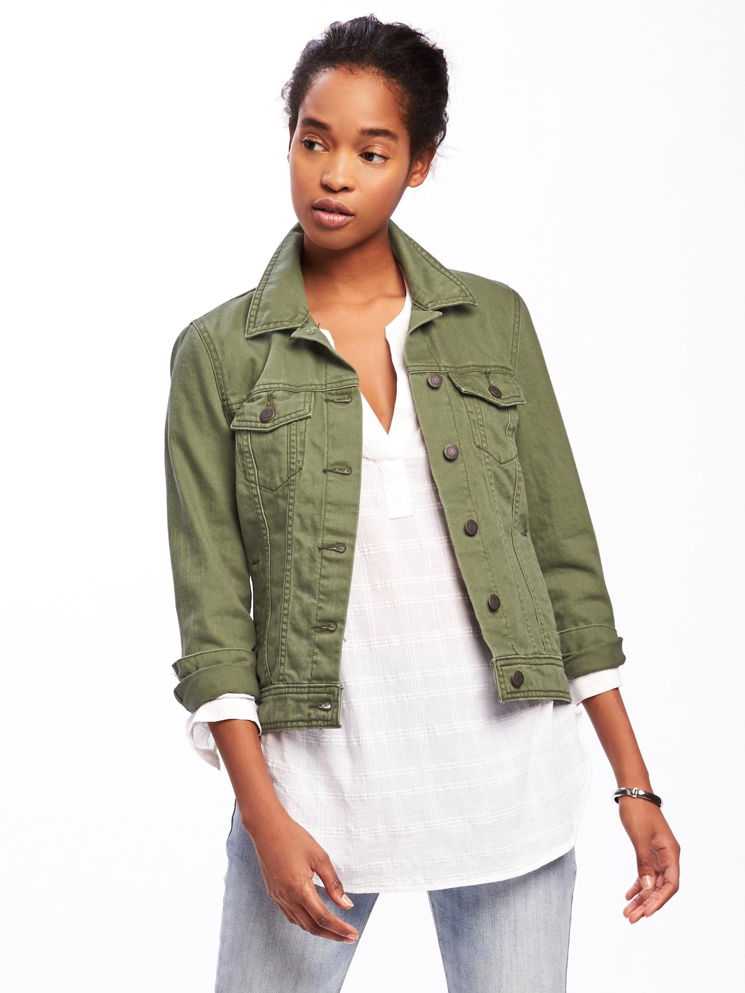 Shirt Style Collar Green Denim Jean Jacket for Mens