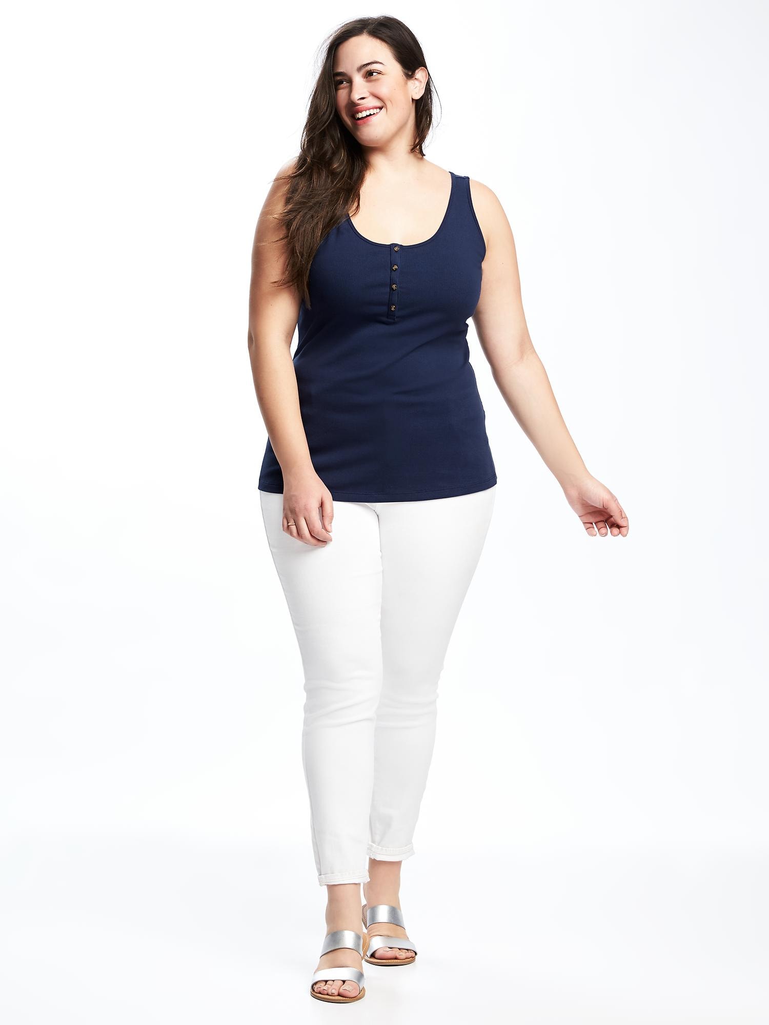 Fitted Plus Size Rib Knit Henley Tank Old Navy 