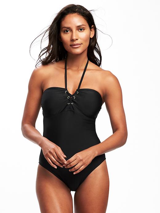 Image number 1 showing, Lace-Up Bandeau Swimsuit for Women