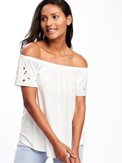 Image number 4 showing, Off-the-Shoulder Cutwork Swing Tee for Women