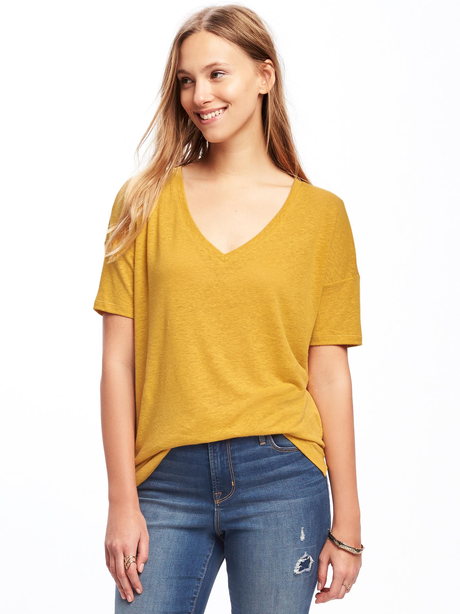 LinenBlend Boyfriend Tee for Women Old Navy