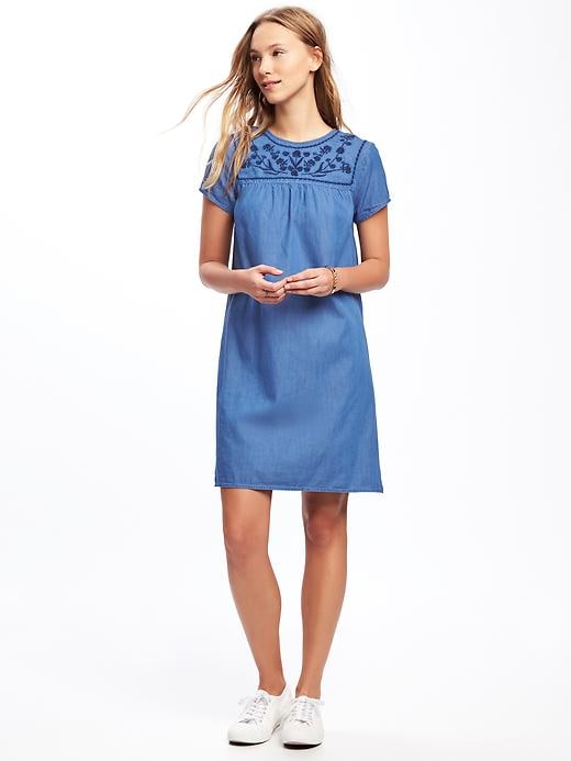 Image number 1 showing, Chambray Shift Dress for Women