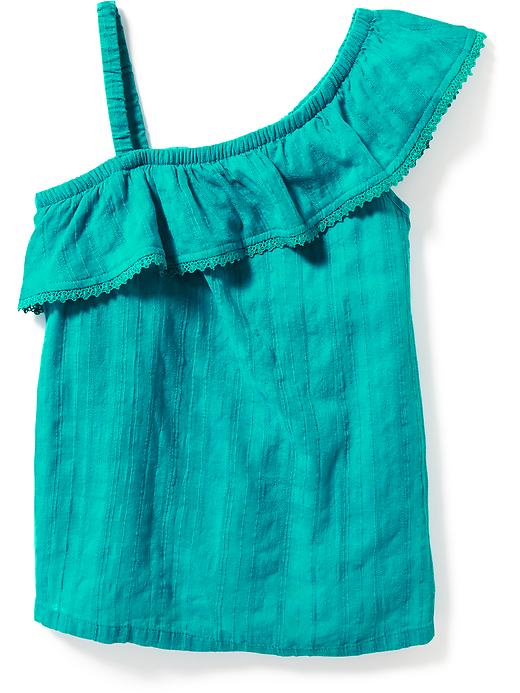 View large product image 1 of 1. Ruffled One-Shoulder Dobby Top for Girls