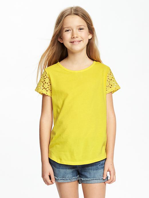 View large product image 1 of 1. Eyelet-Sleeve Tee for Girls