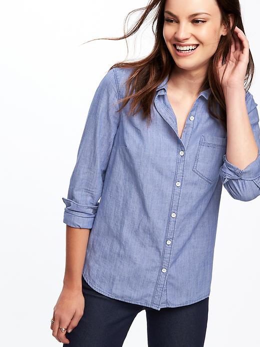 Image number 4 showing, Classic Chambray Shirt for Women