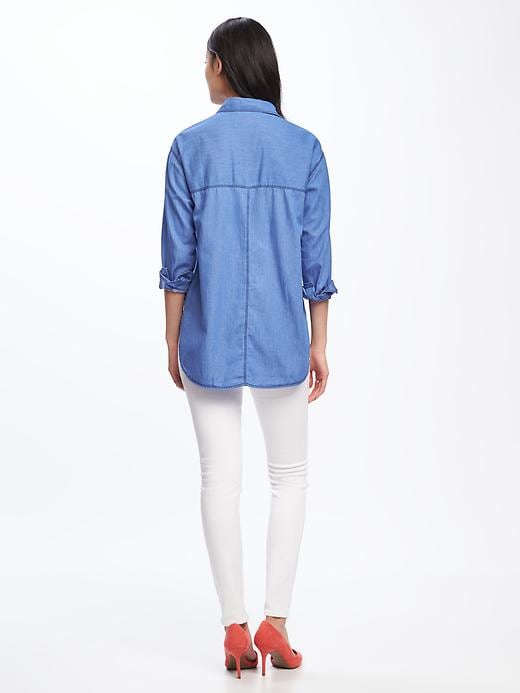 Image number 2 showing, Chambray Boyfriend Shirt for Women