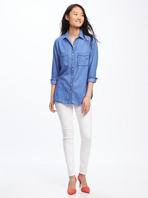 Image number 3 showing, Chambray Boyfriend Shirt for Women