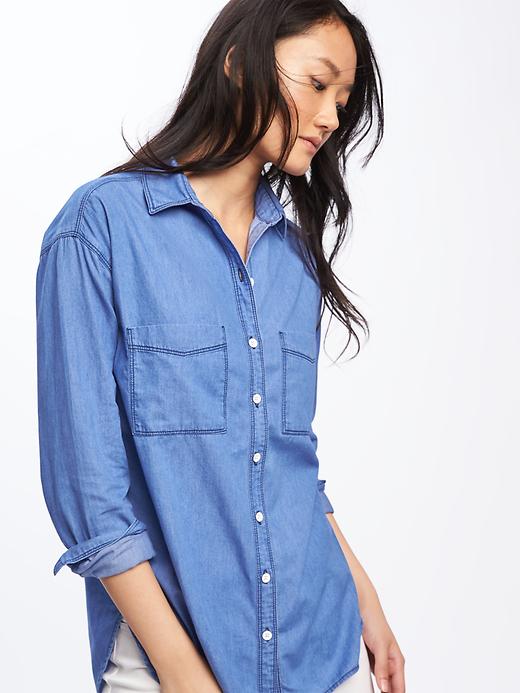 Image number 4 showing, Chambray Boyfriend Shirt for Women