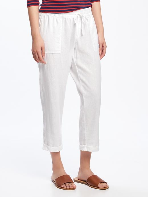 Mid-Rise Linen-Blend Cropped Pants for Women | Old Navy