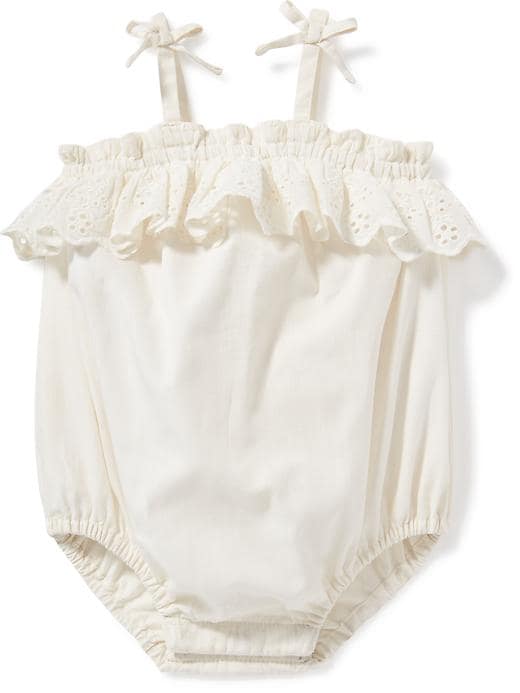 View large product image 1 of 1. Ruffle-Trim Bubble Romper for Baby