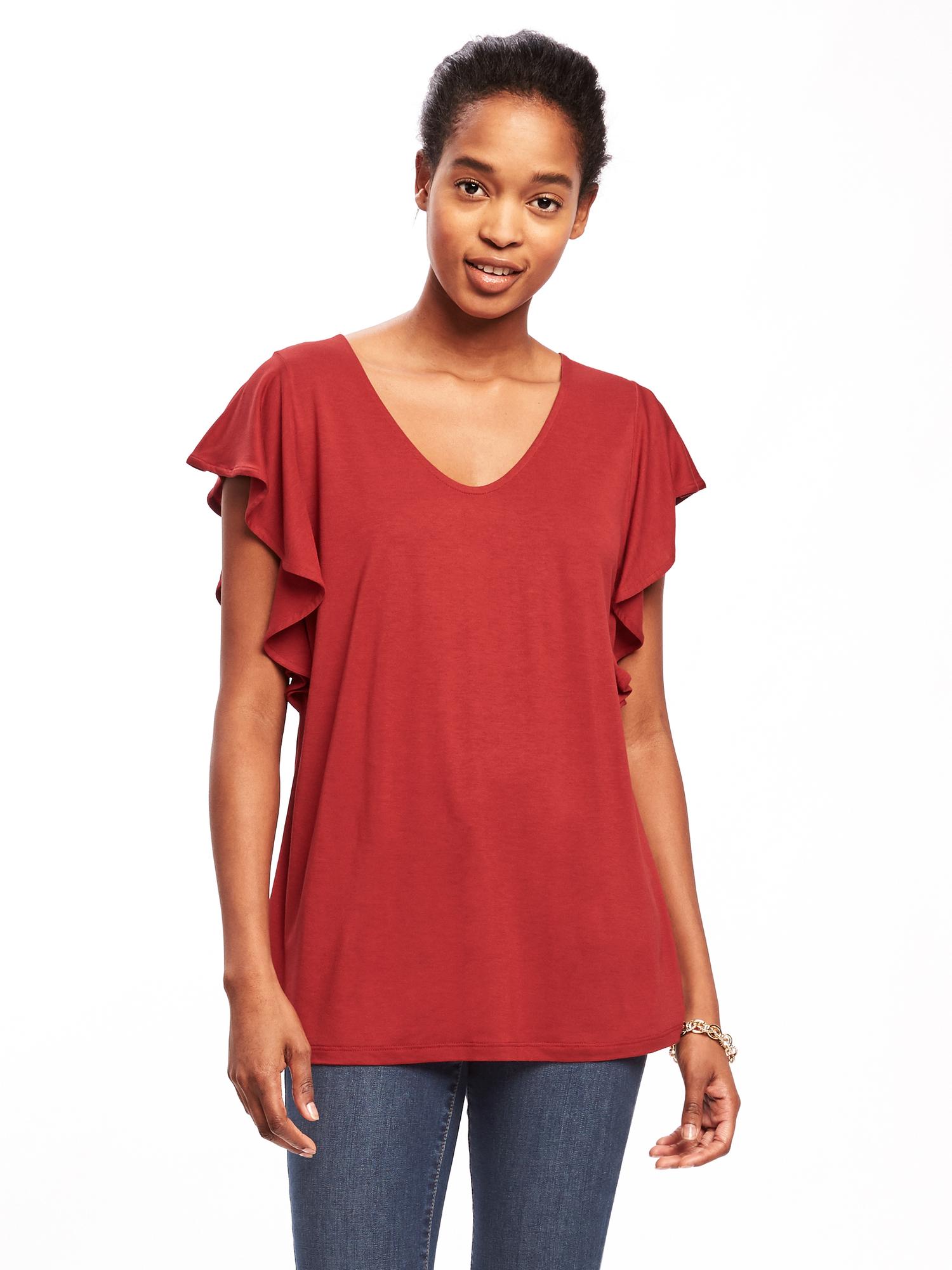 red ruffle sleeve top