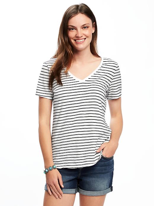 Image number 1 showing, Relaxed Slub-Knit V-Neck Tee for Women