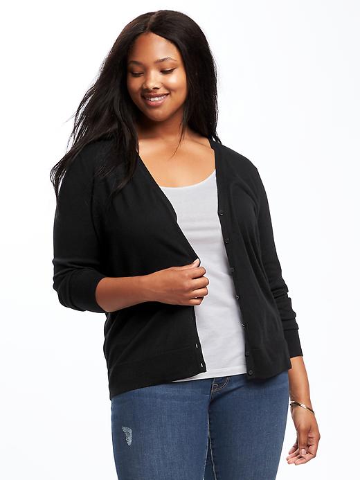 View large product image 1 of 1. Semi-Fitted Plus-Size V-Neck Cardi
