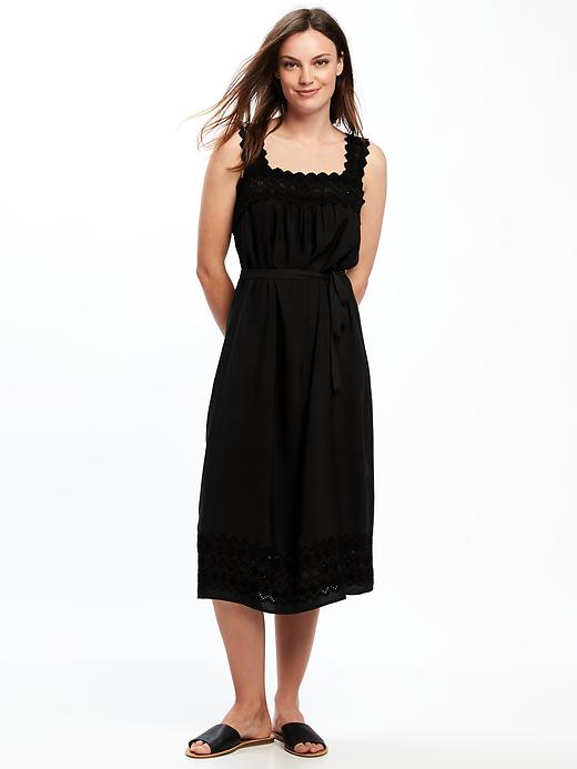 Image number 1 showing, Lace-Yoke Tie-Waist Dress for Women