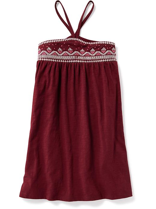 View large product image 1 of 2. Embroidered V-Strap Swing Dress for Girls