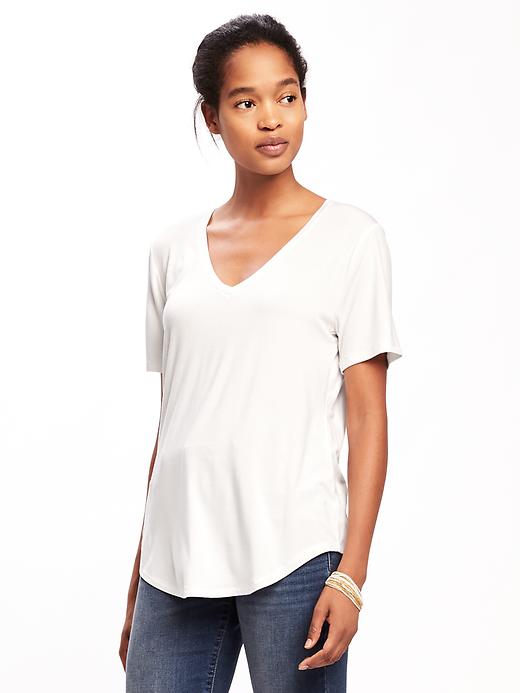 View large product image 1 of 1. Luxe Curved-Hem V-Neck Tee for Women