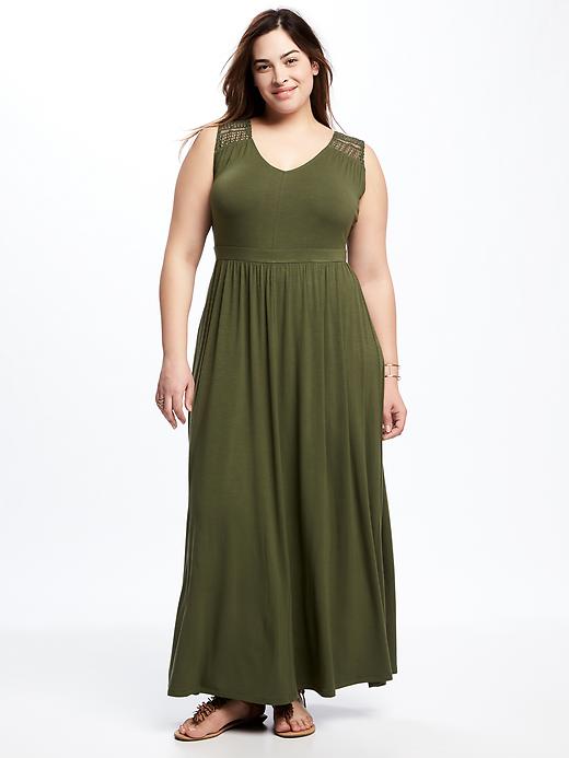 View large product image 1 of 1. Plus-Size Lace-Yoke Maxi Dress