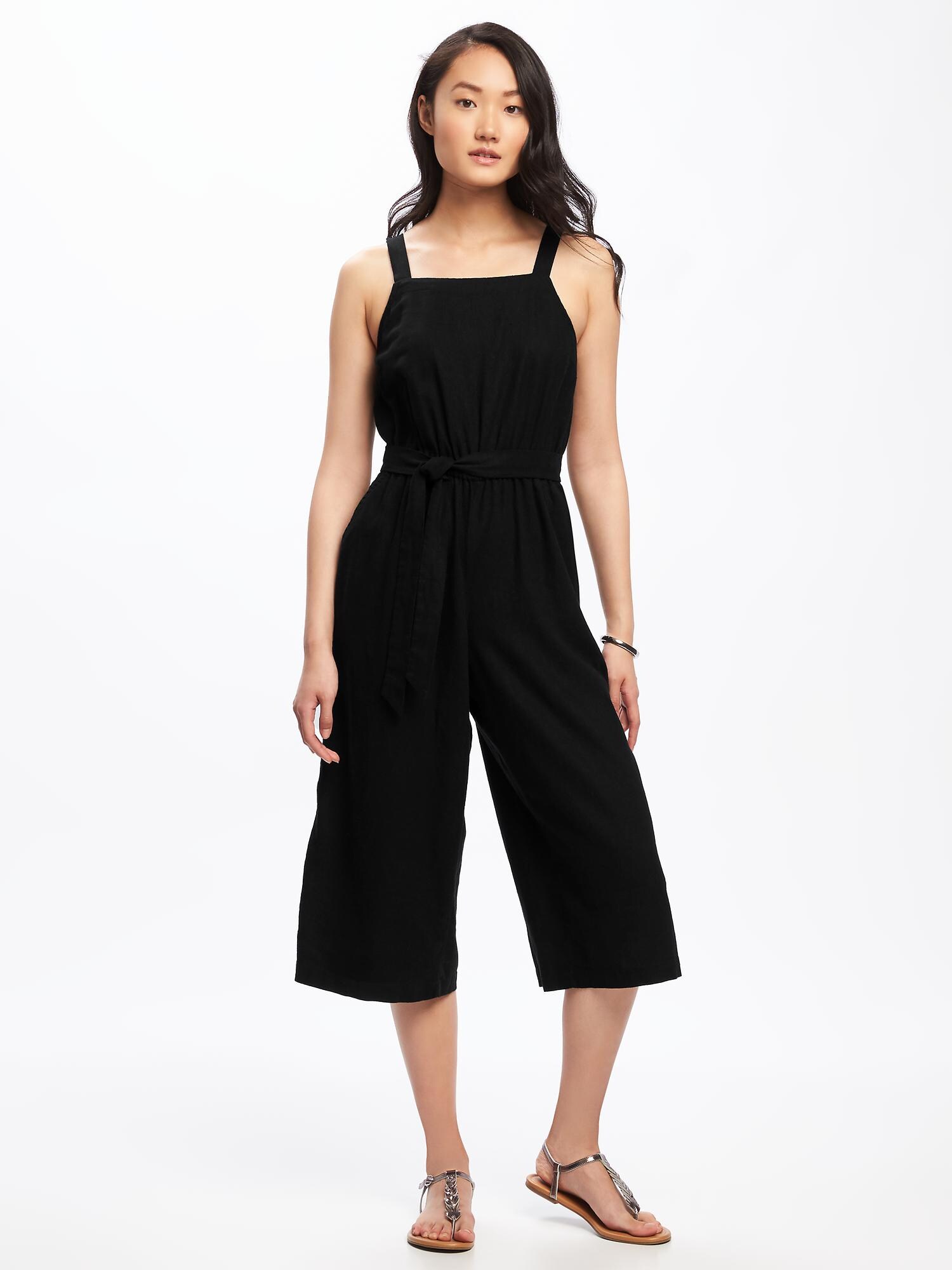 LinenBlend TieBelt Jumpsuit for Women Old Navy