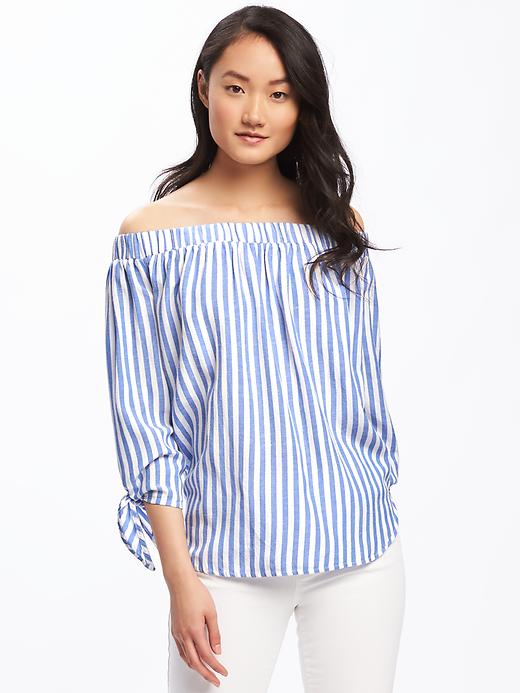 Image number 1 showing, Relaxed Off-the-Shoulder Striped Top for Women