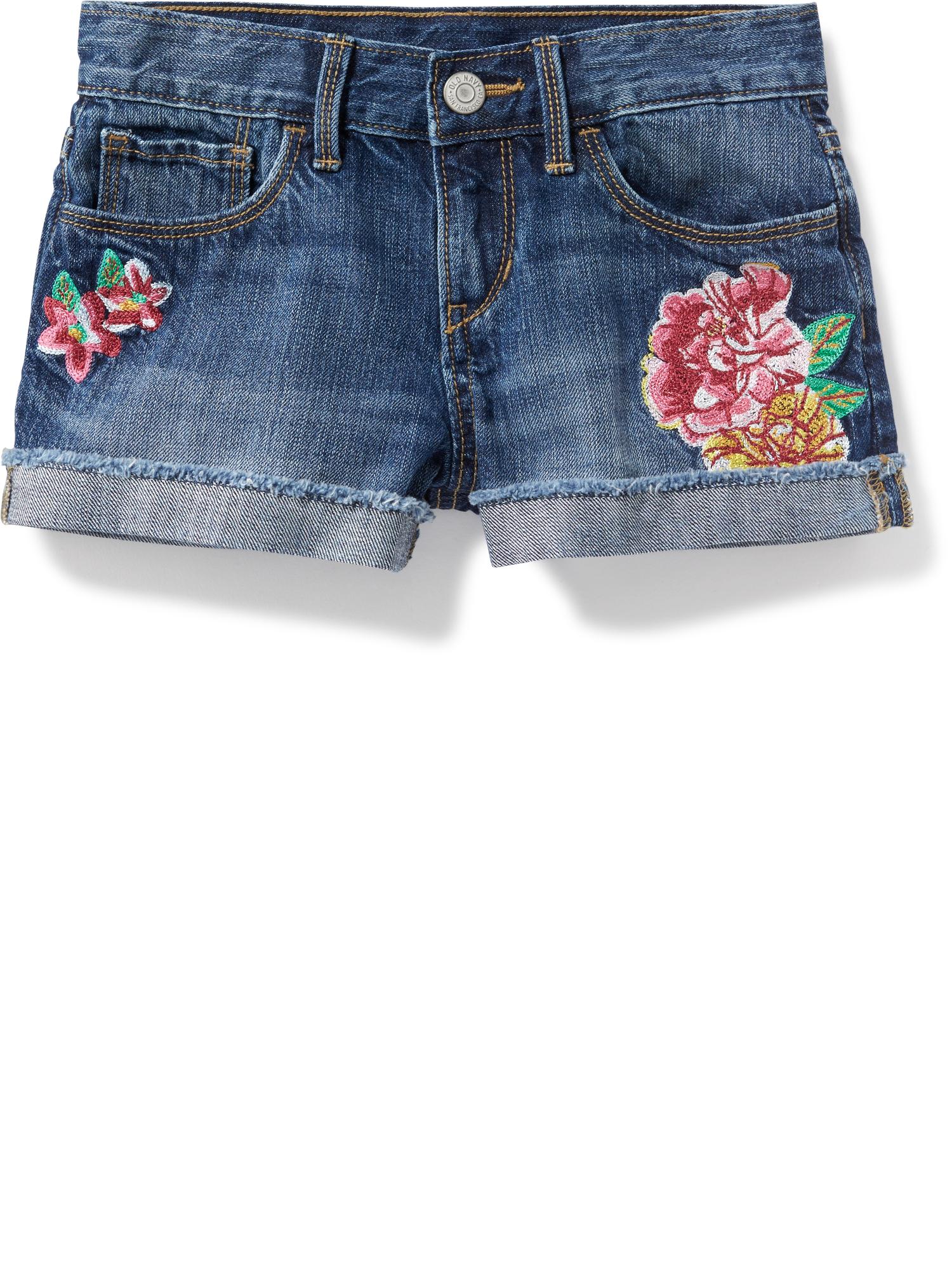 Floral-Patch Denim Cutoffs for Girls | Old Navy